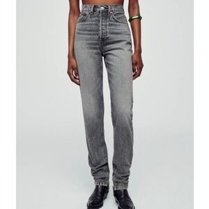 RE/DONE Super High Drain Pipe Jeans Womens Ankle Zip Tapered Midnight Ash Gray